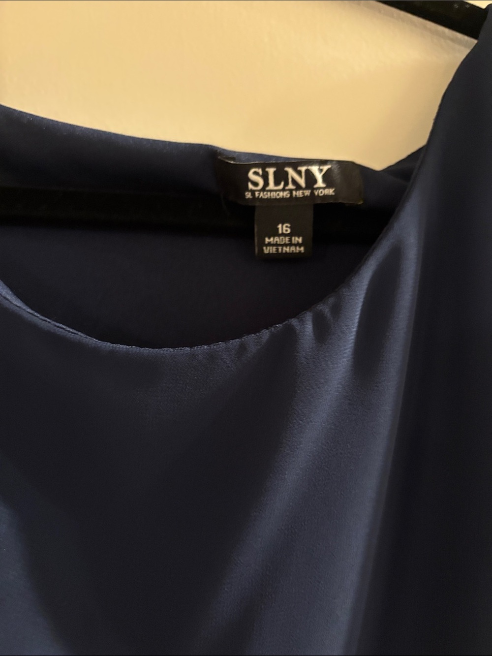 Women's Navy Blue Draped Dress with Embellished Trim - Picture 3 of 3